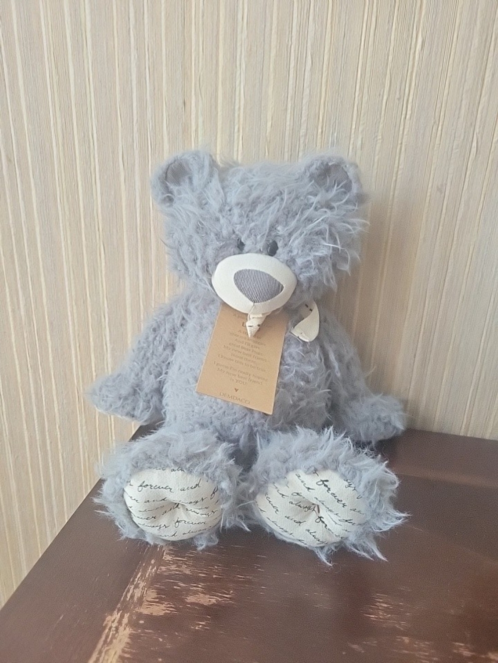 Demdaco Gray Plush Teddy Bear Forever and Always Loved.NWT